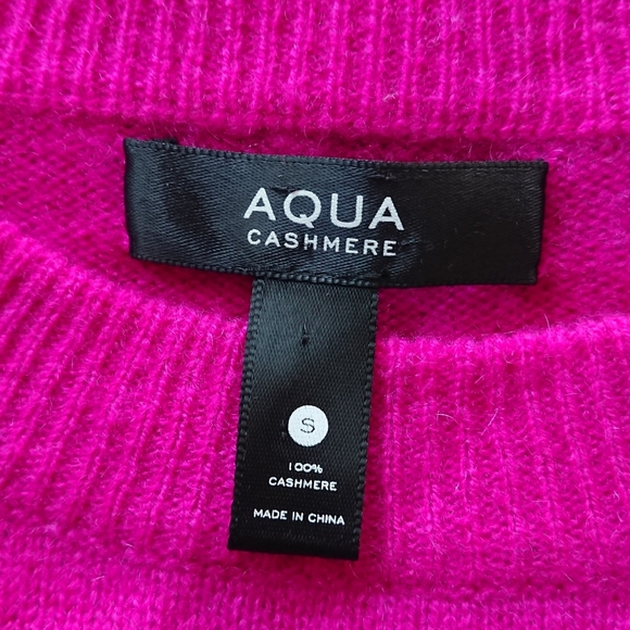 AQUA 100% Cashmere Balloon Sleeve Sweater in magenta size S - Picture 14 of 15